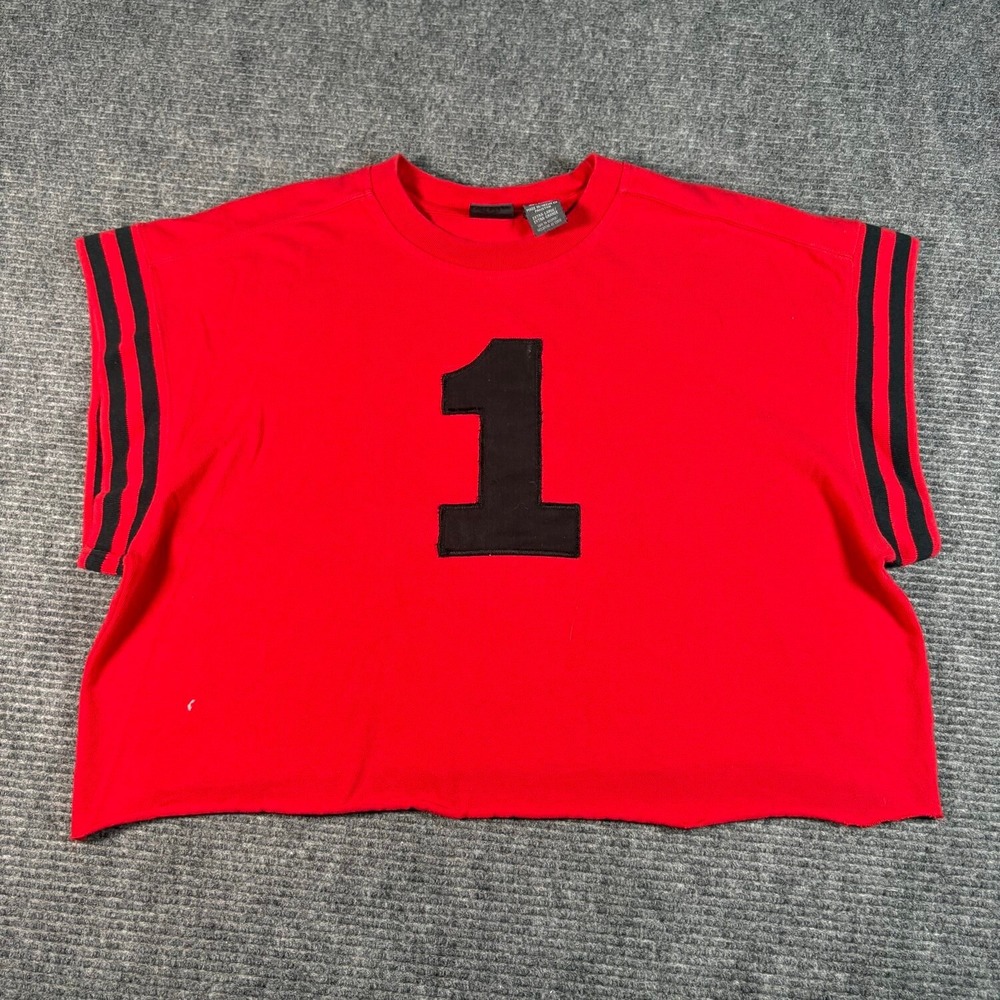 ProEdge T-Shirt Mens XL Red Good Cropped Raw Hem Striped Number 1 Patch